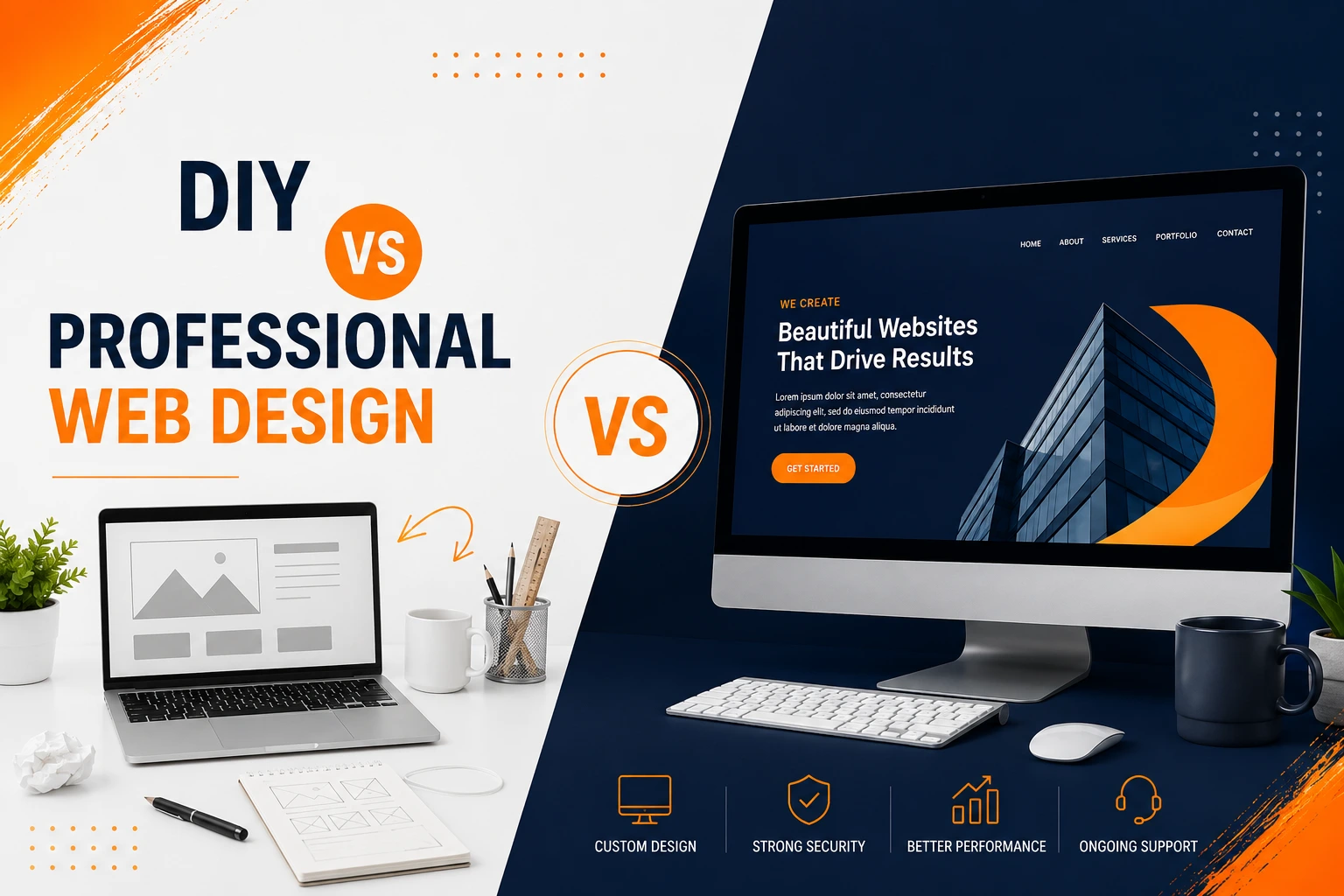 DIY website builder compared with professional web design for an Adelaide business