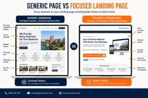 Generic business page compared with a focused campaign landing page